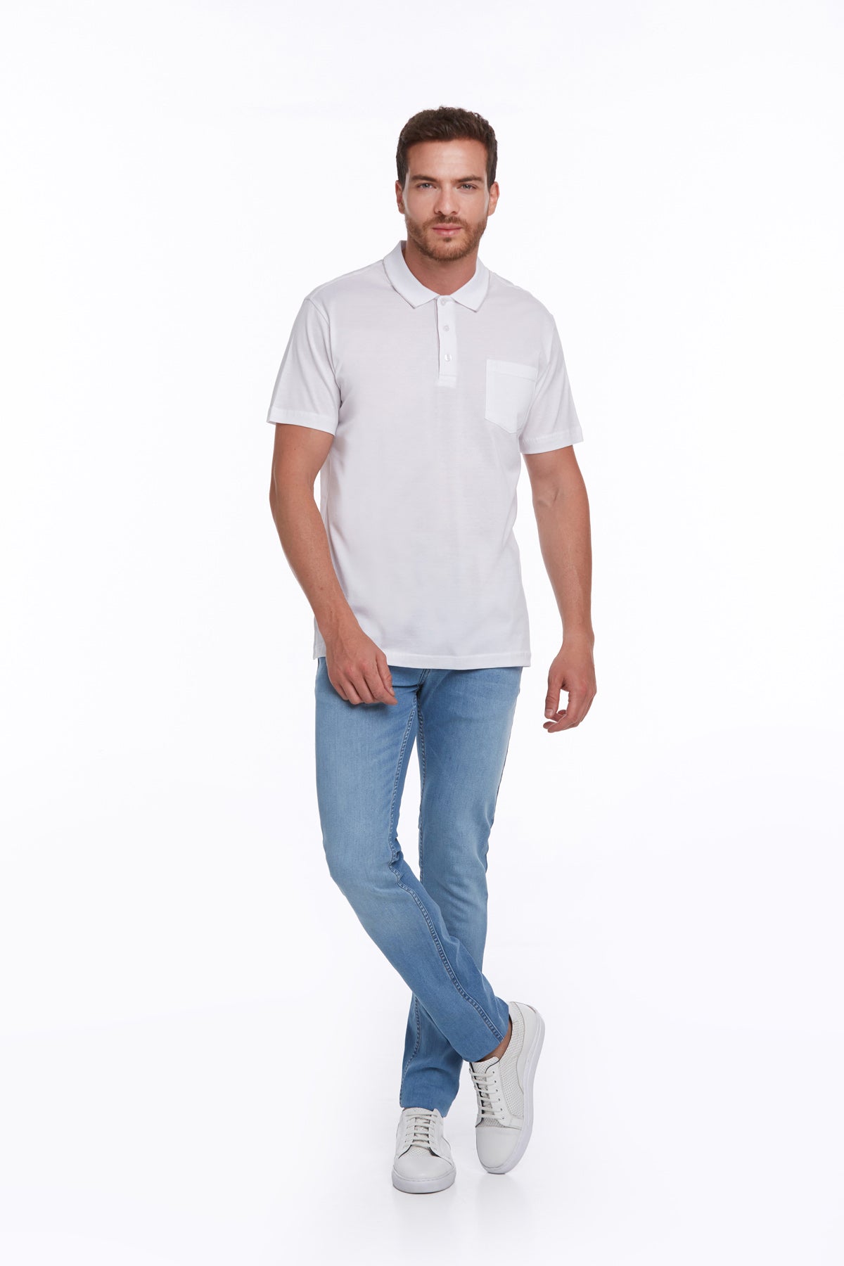 Regular Fit White Basic Cotton Polo T-Shirt - SAYKI