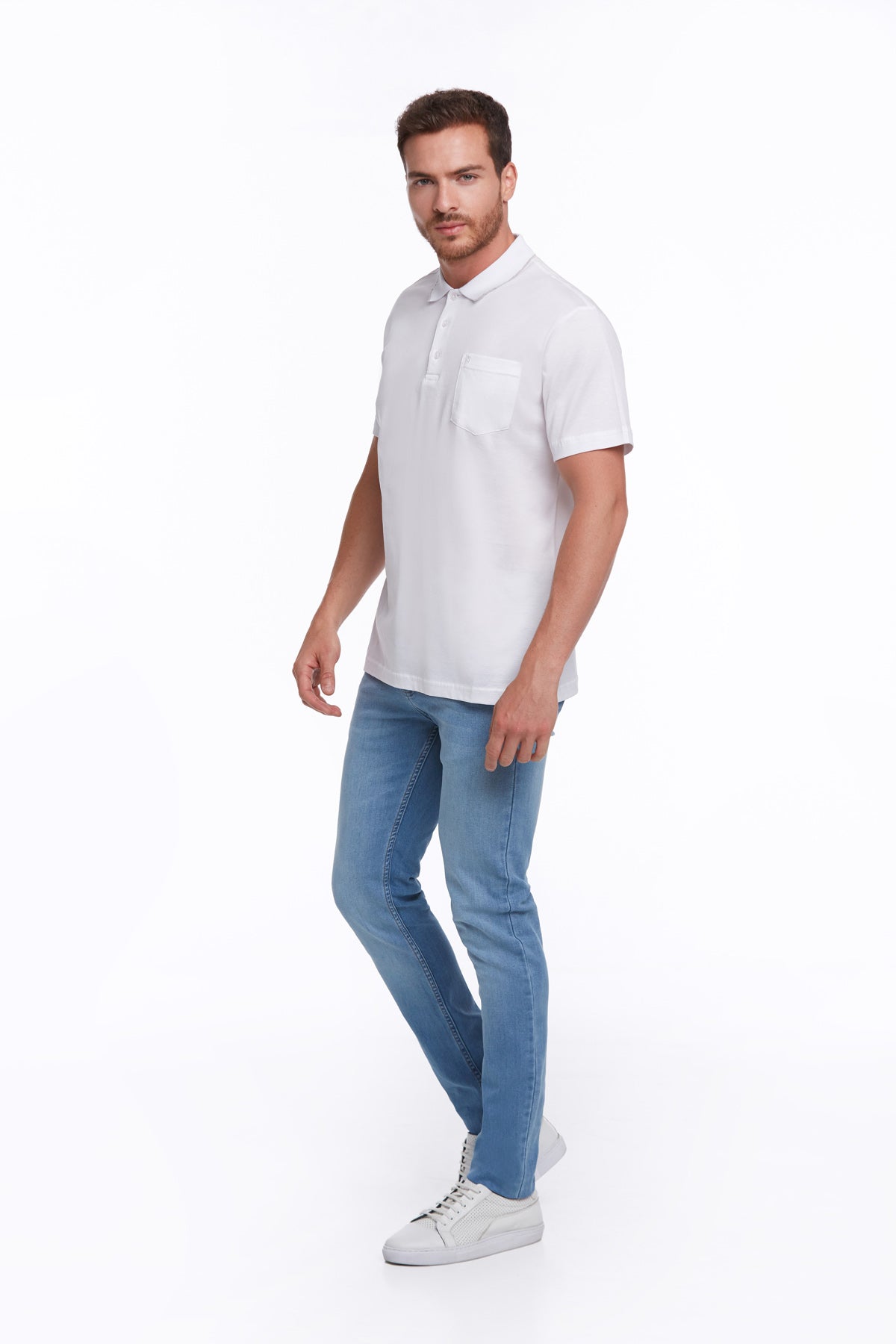 Regular Fit White Basic Cotton Polo T-Shirt - SAYKI