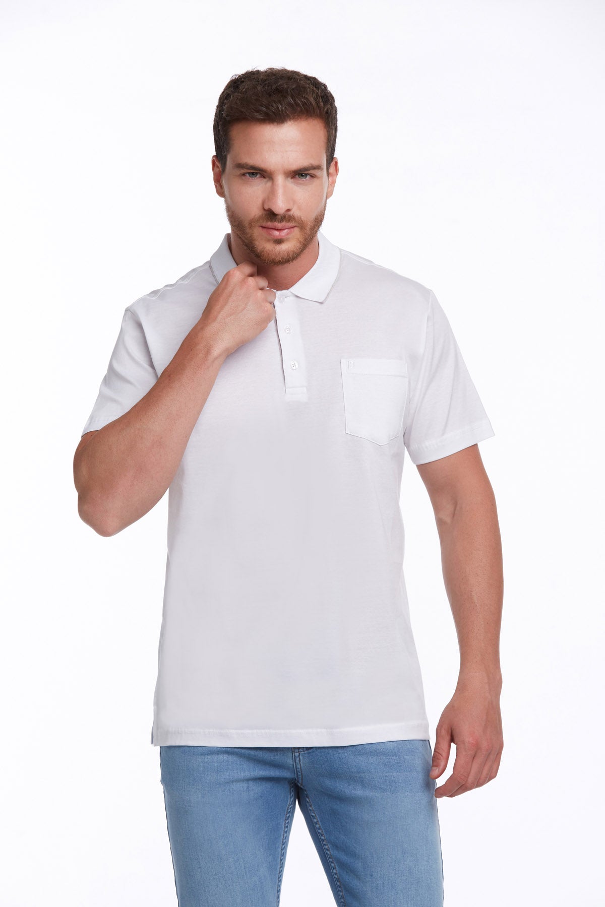 Regular Fit White Basic Cotton Polo T-Shirt - SAYKI