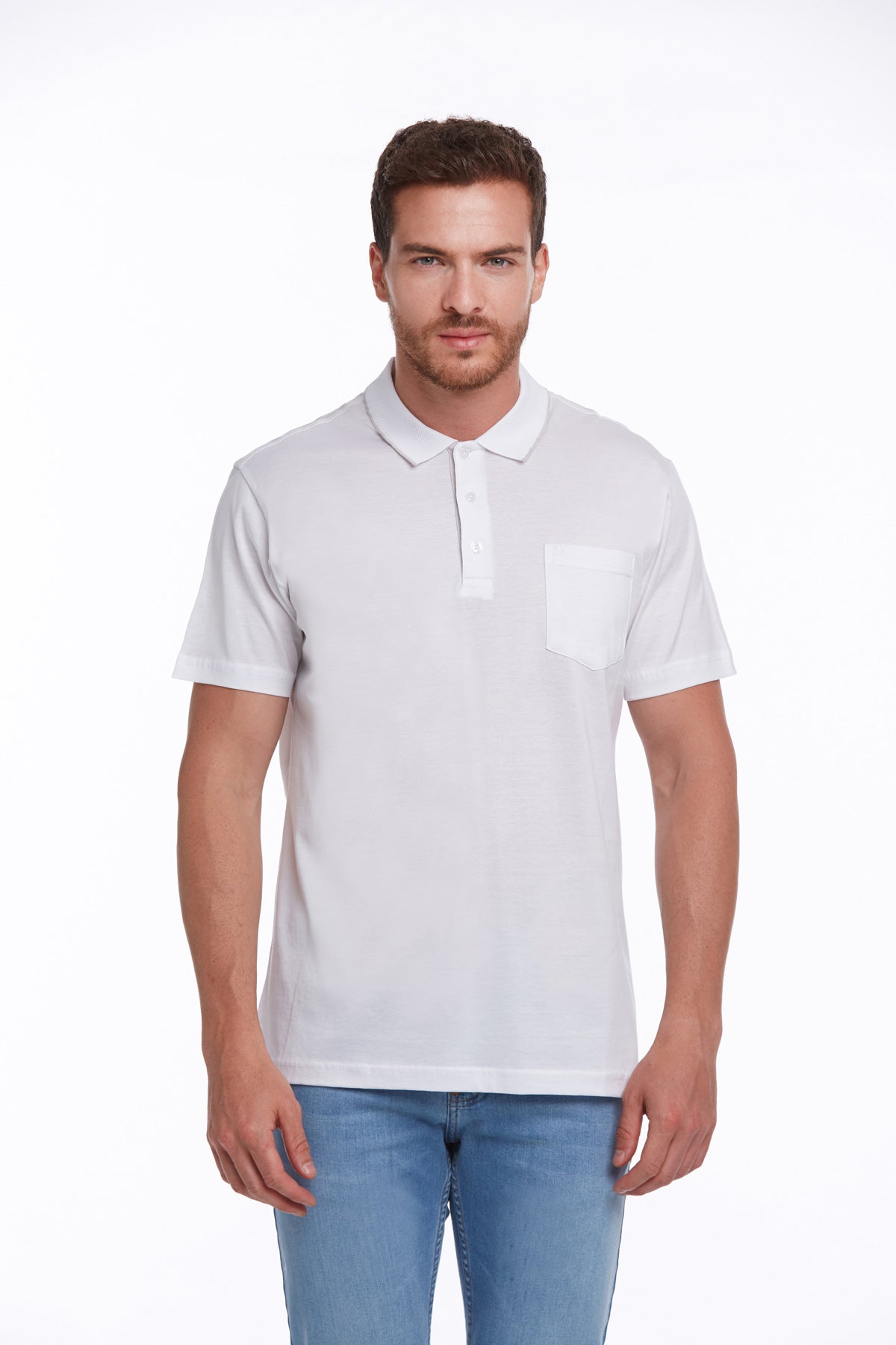 Regular Fit White Basic Cotton Polo T-Shirt - SAYKI