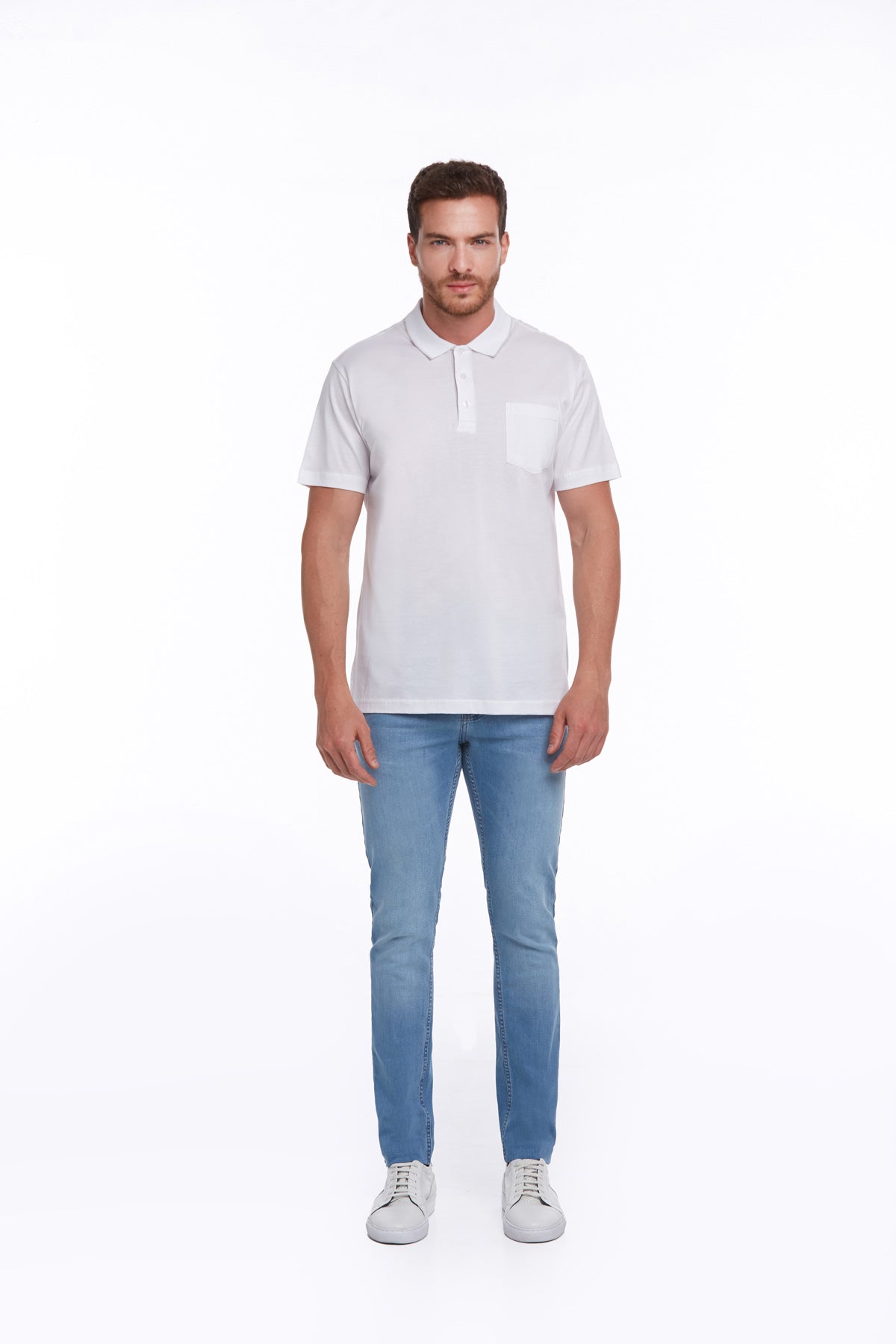 Regular Fit White Basic Cotton Polo T-Shirt - SAYKI