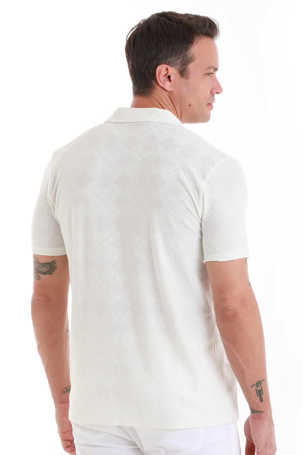 Regular Fit White Cotton Blend Polo T-Shirt - SAYKI
