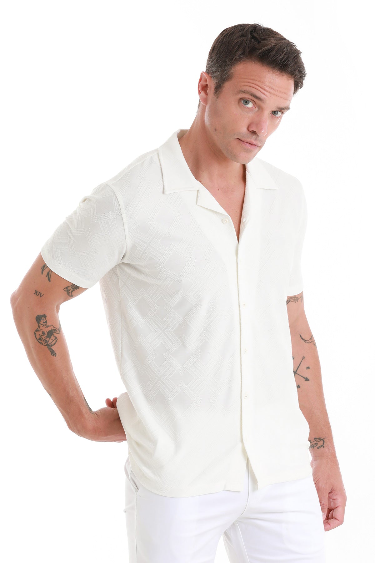 Regular Fit White Cotton Blend Polo T-Shirt - SAYKI