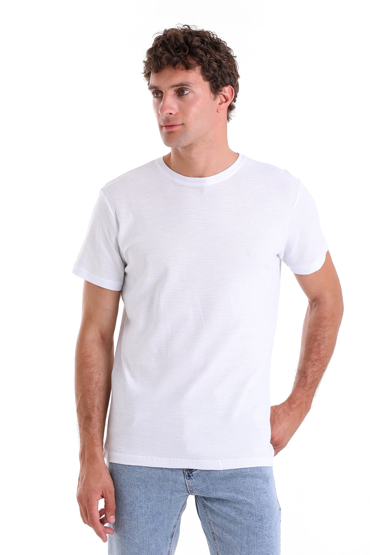 Regular Fit White Cotton Crew Neck T-Shirt - SAYKI