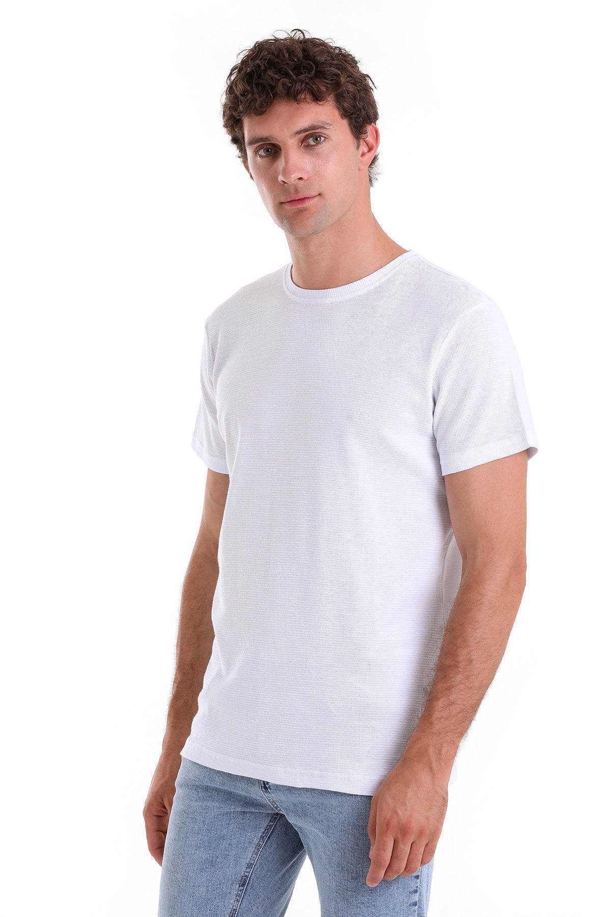 Regular Fit White Cotton Crew Neck T-Shirt - SAYKI