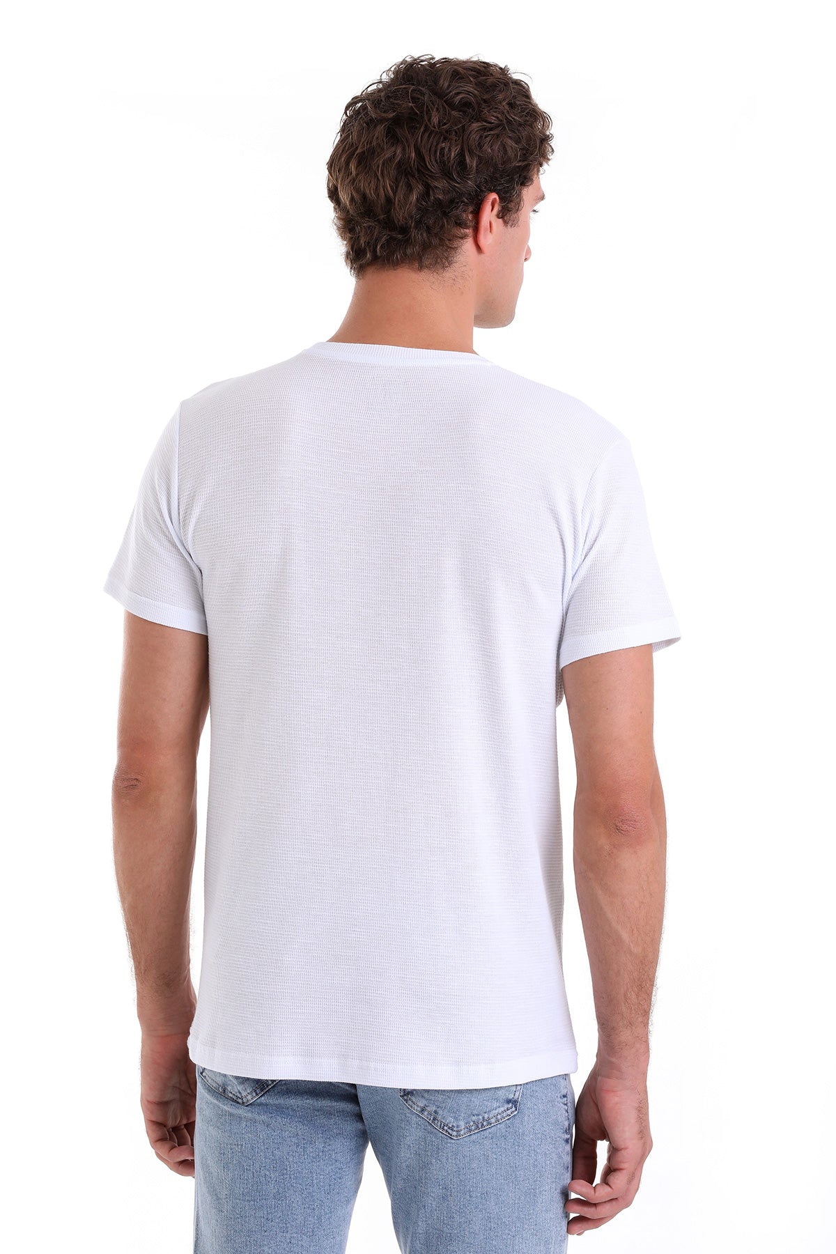 Regular Fit White Cotton Crew Neck T-Shirt - SAYKI