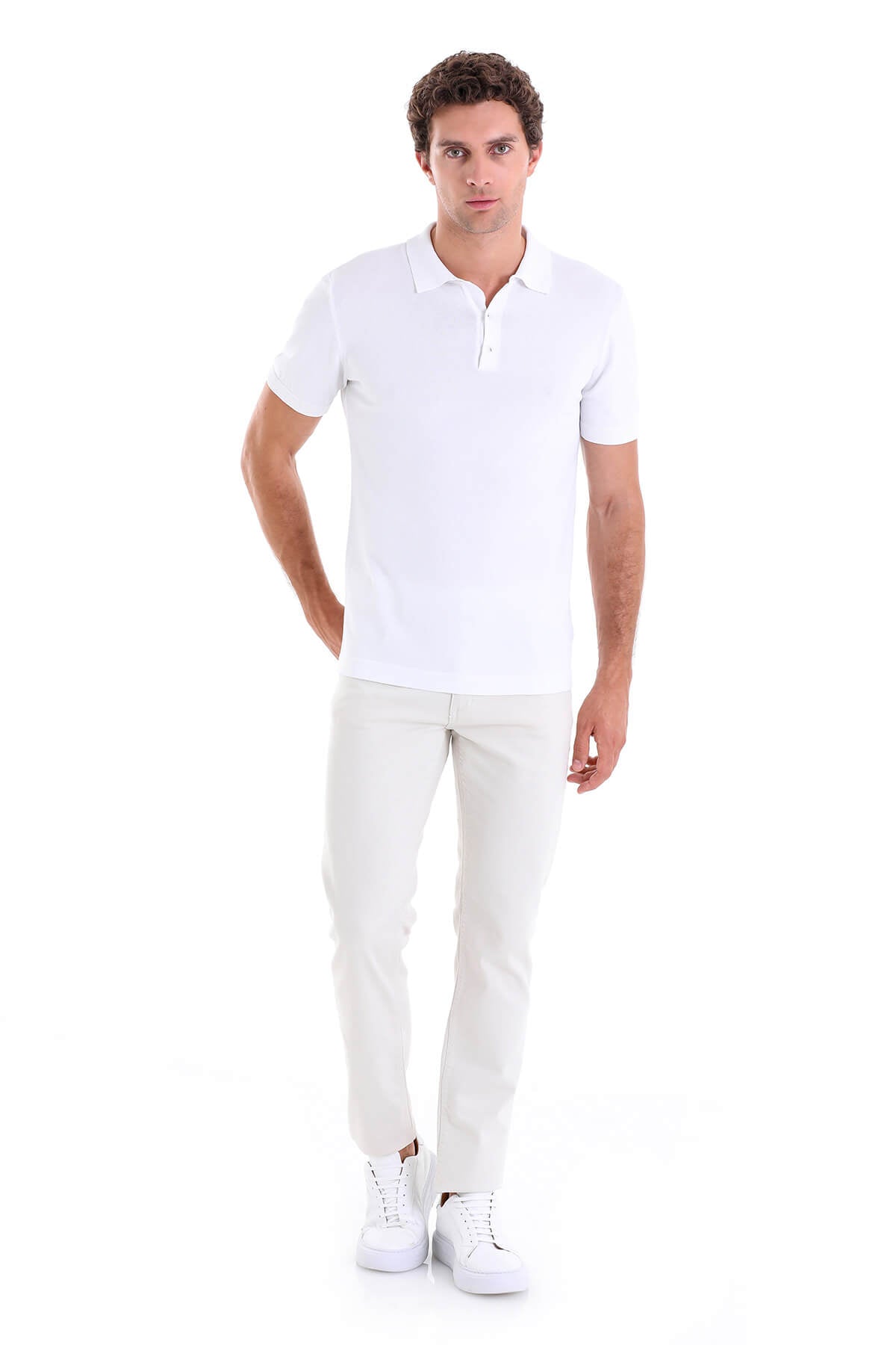 Regular Fit White Polo T-Shirt - SAYKI
