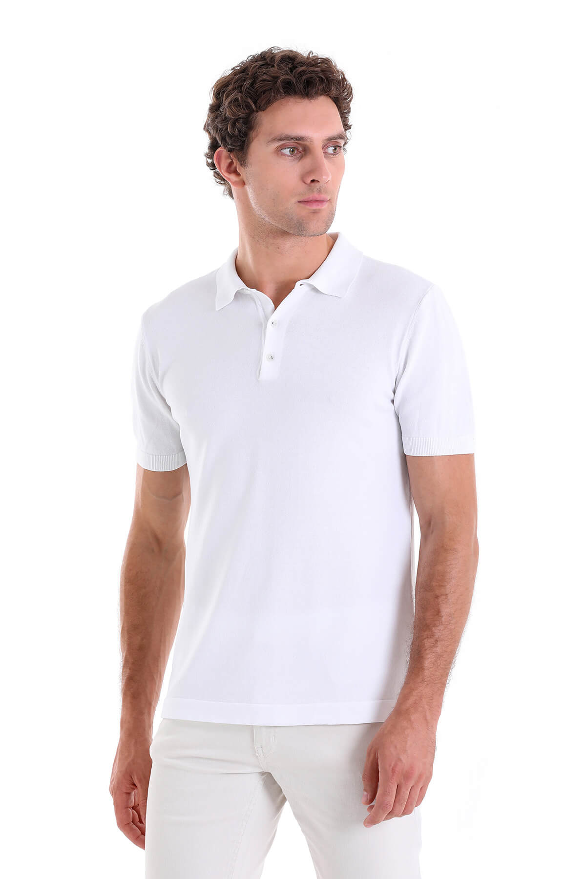 Regular Fit White Polo T-Shirt - SAYKI