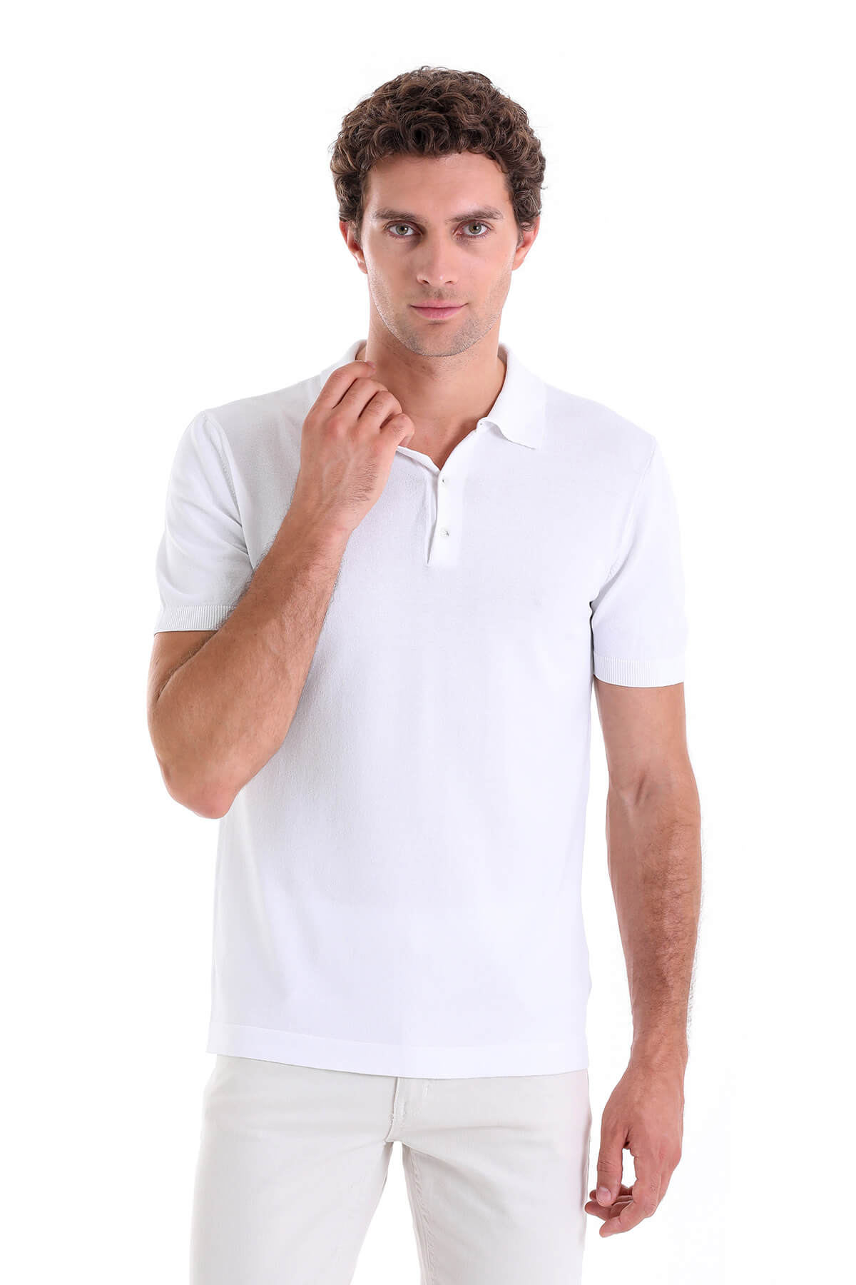 Regular Fit White Polo T-Shirt - SAYKI