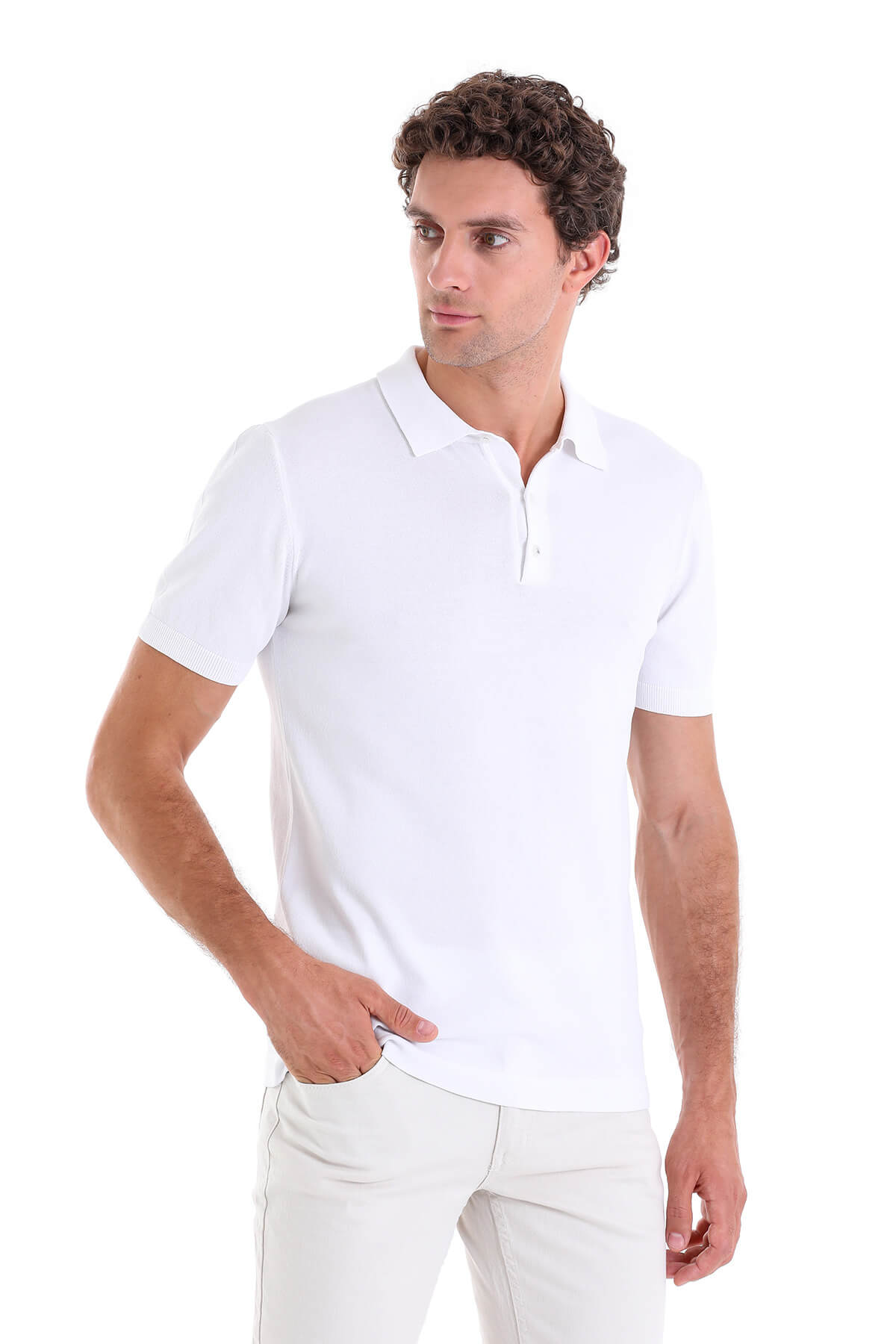 Regular Fit White Polo T-Shirt - SAYKI