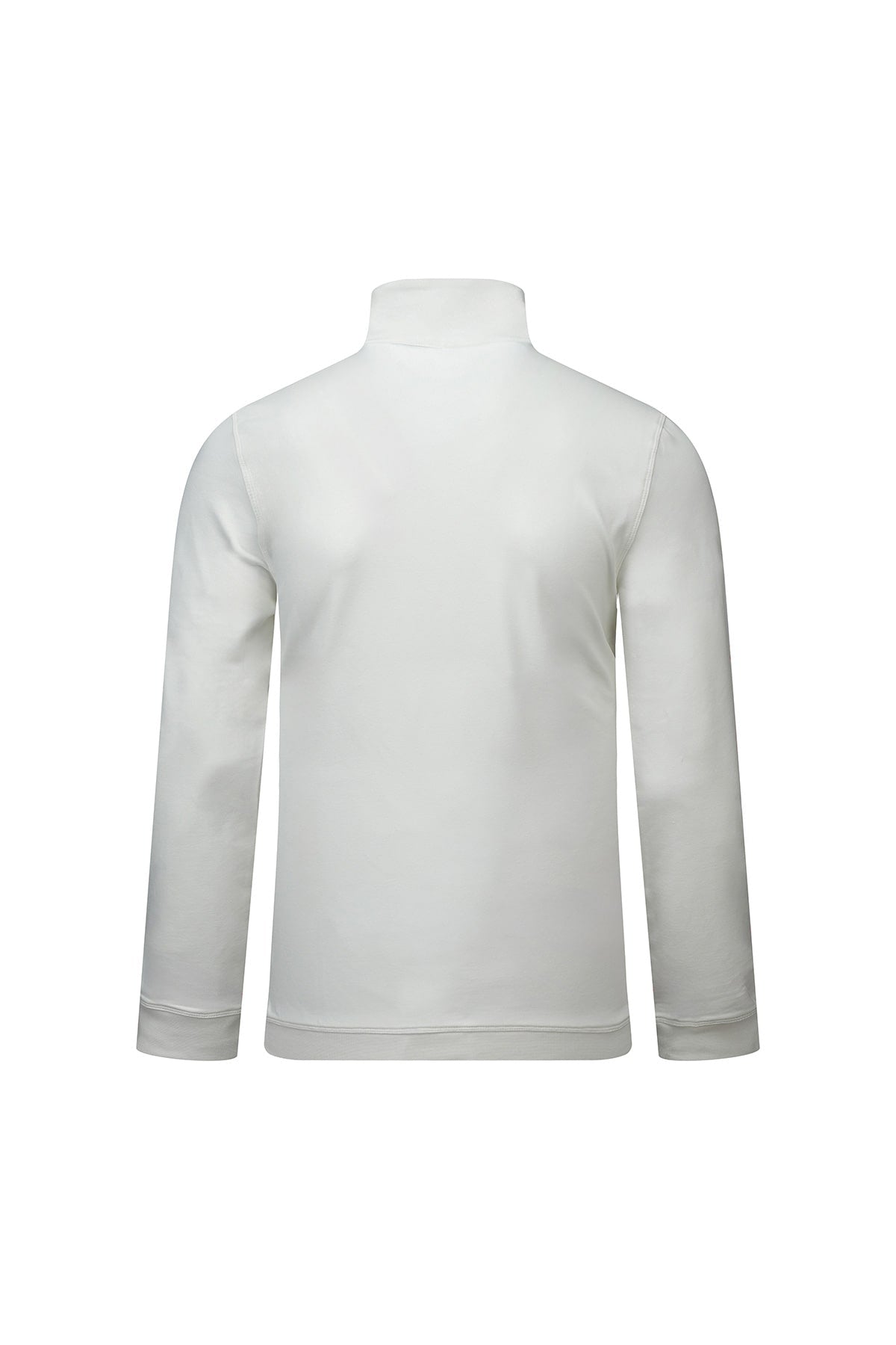 Regular fit white quarter-zip mock neck sweatshirt with smooth soft fabric and long sleeves for comfortable wear
