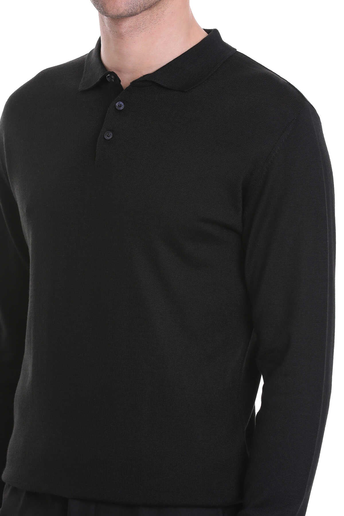 Regular Fit Wool Blend Black Polo Sweater - SAYKI