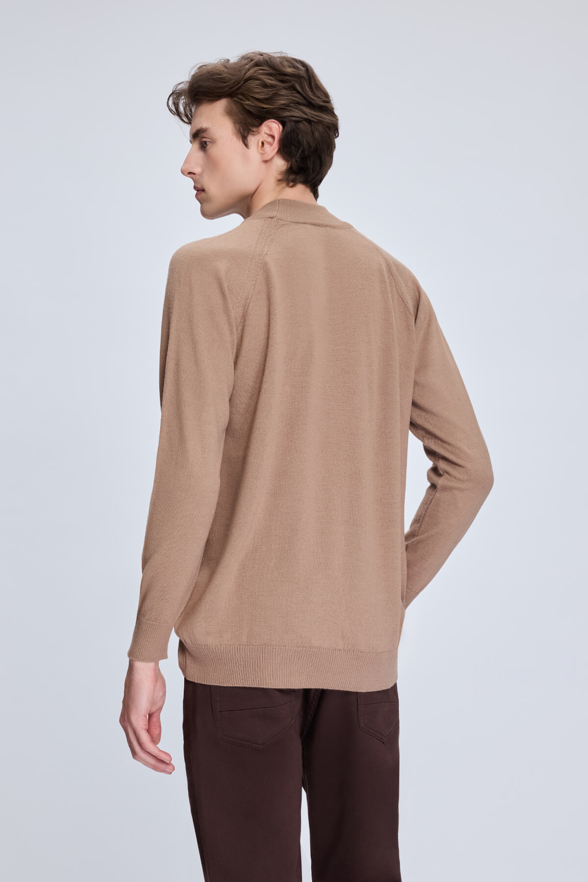 Regular Fit Wool Blend Brown Mockneck Sweater - SAYKI