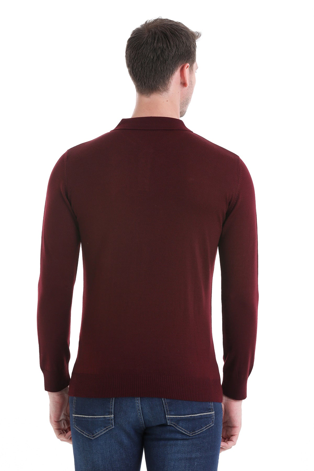 Regular Fit Wool Blend Burgundy Polo Sweater - SAYKI