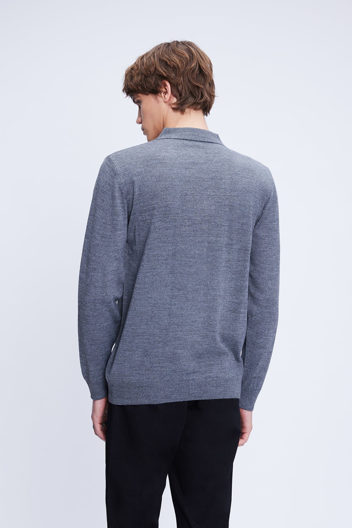 Regular Fit Wool Blend Dark Gray Polo Collar Sweater - SAYKI