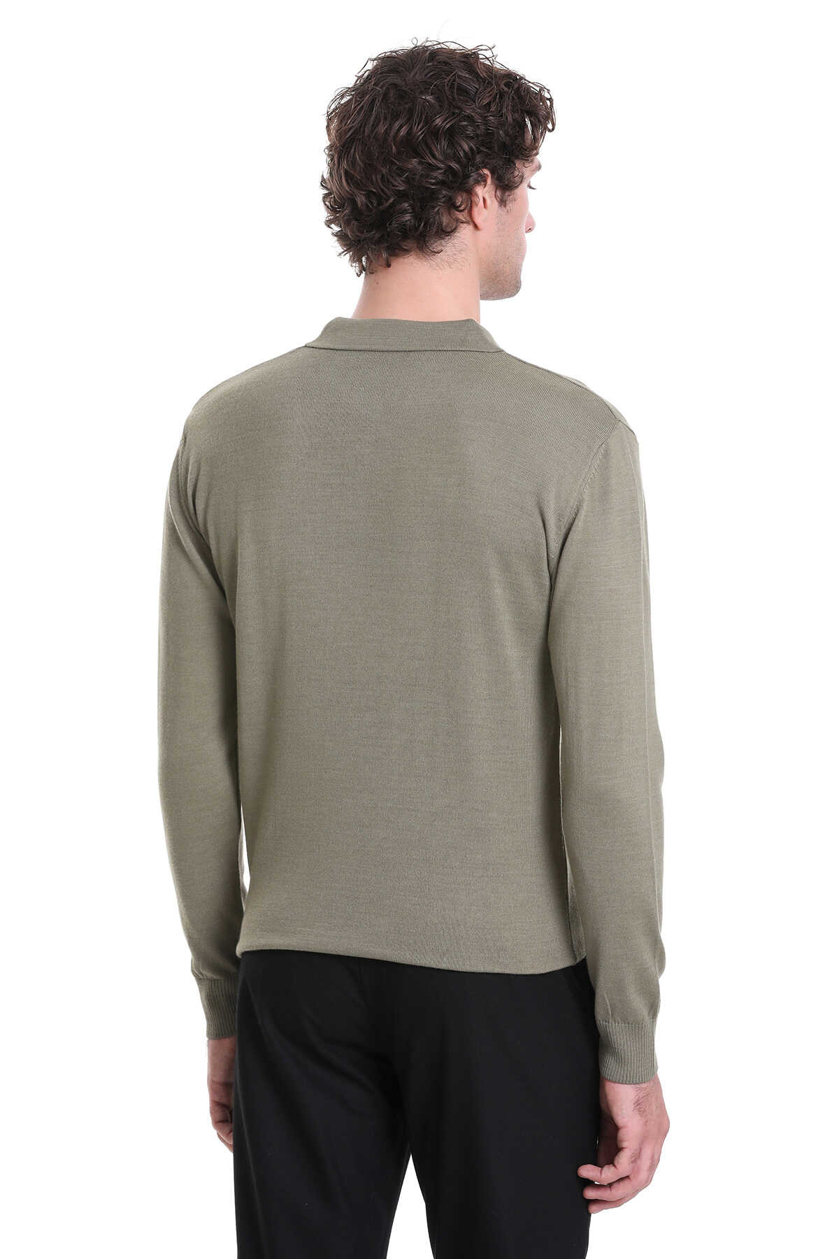 Regular Fit Wool Blend Green Polo Sweater - SAYKI