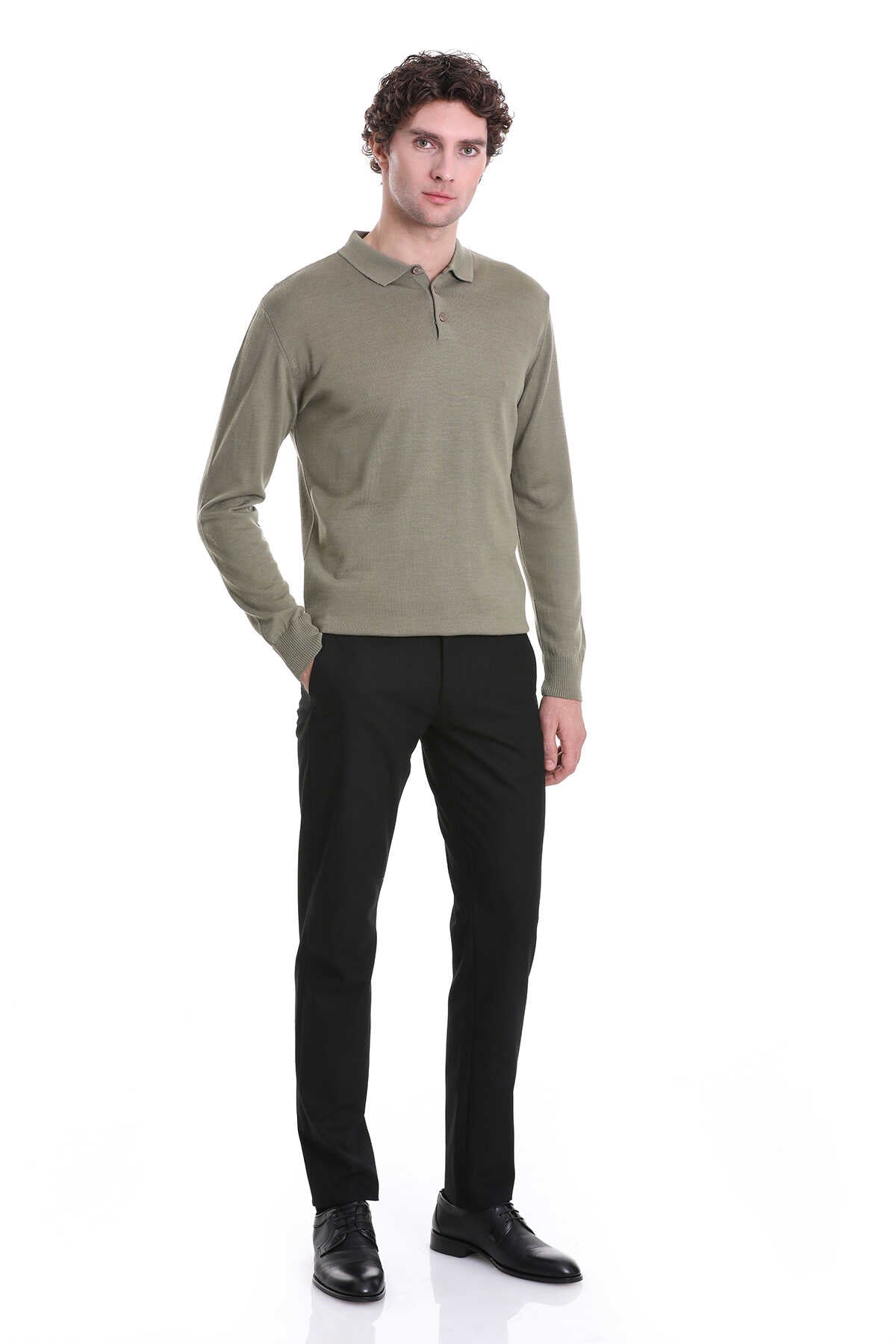 Regular Fit Wool Blend Green Polo Sweater - SAYKI