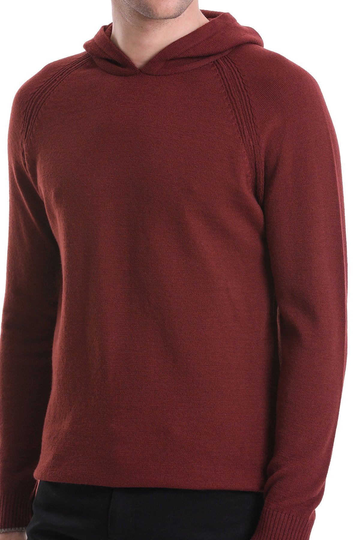 Regular Fit Wool Blend Hooded Brick Crewneck Sweater - SAYKI