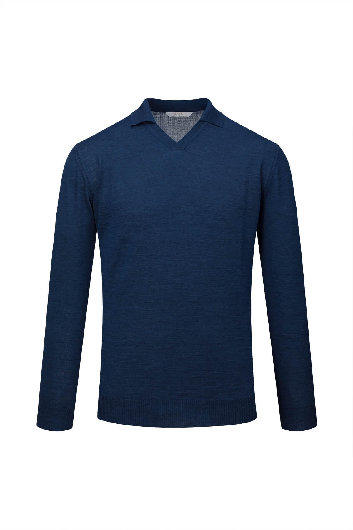 Regular Fit Wool Blend Indigo Johnny Polo Sweater - SAYKI