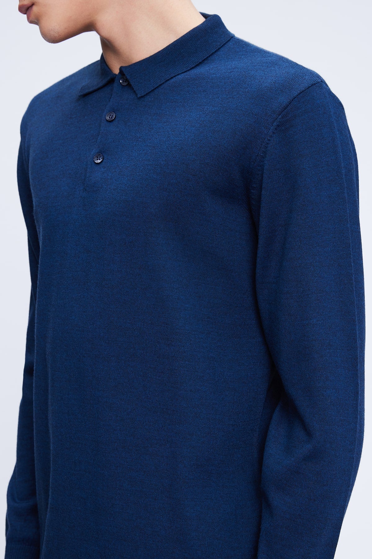 Regular Fit Wool Blend Indigo Polo Collar Sweater - SAYKI