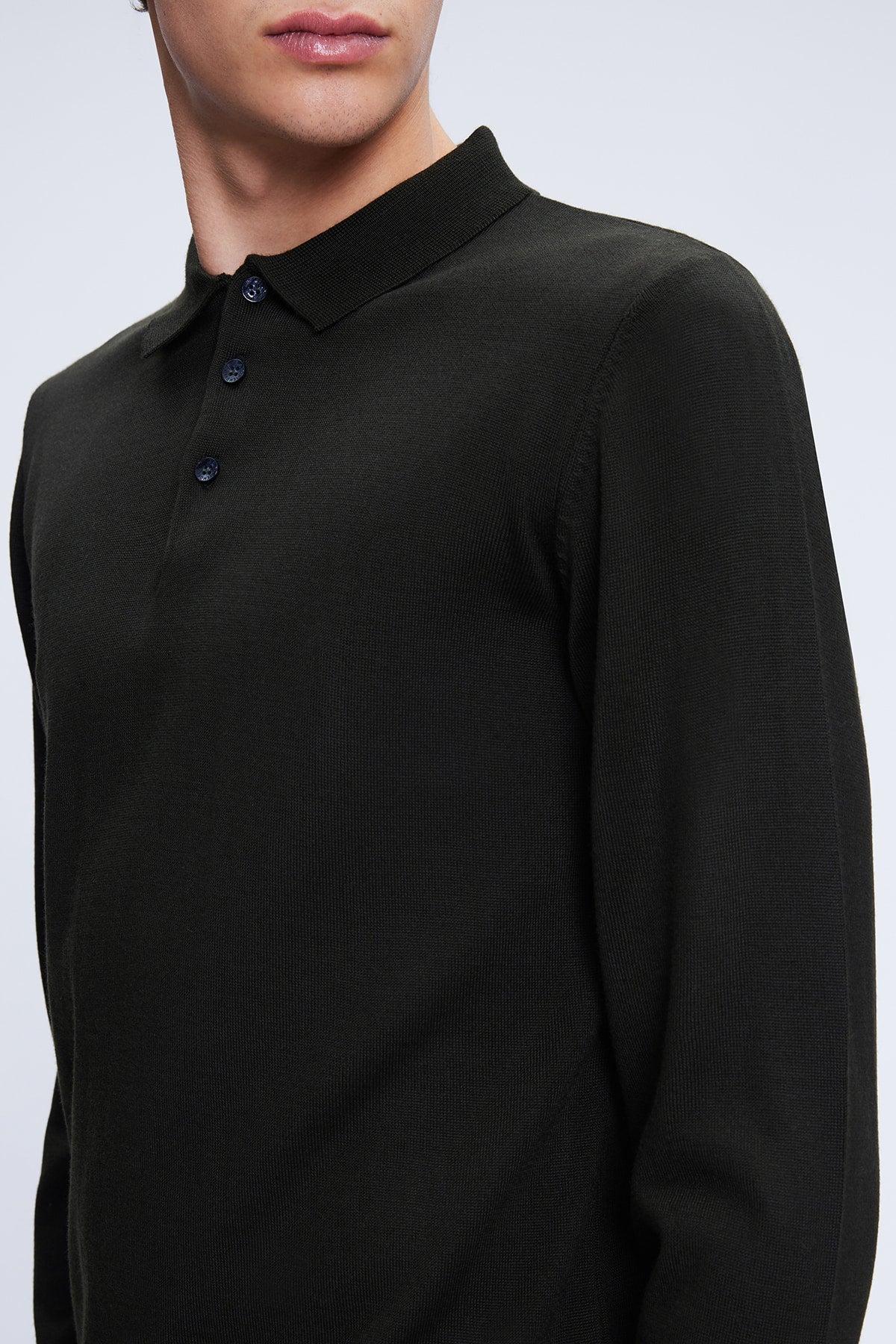 Regular Fit Wool Blend Khaki Polo Collar Sweater - SAYKI