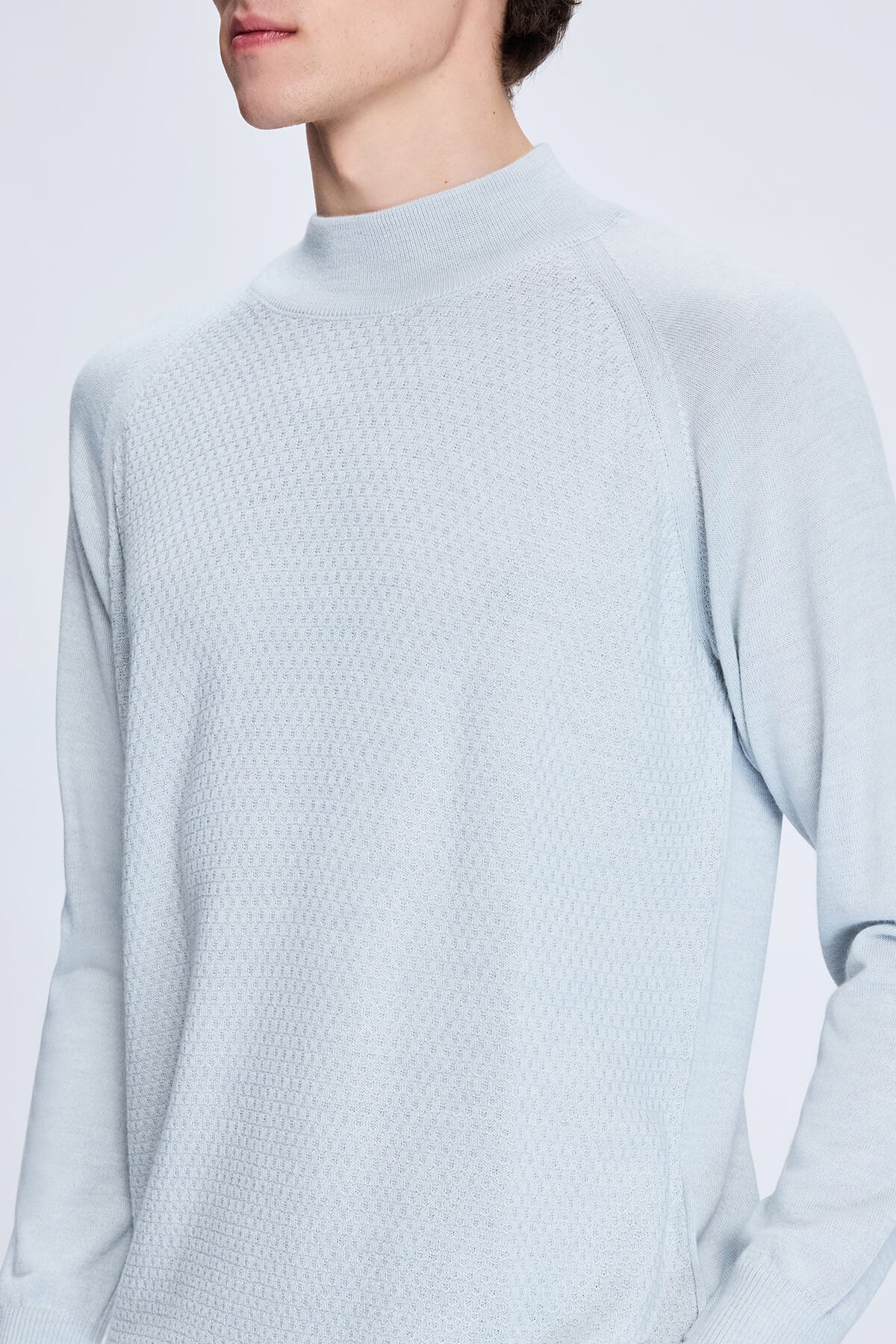Regular Fit Wool Blend Light Gray Mockneck Sweater - SAYKI