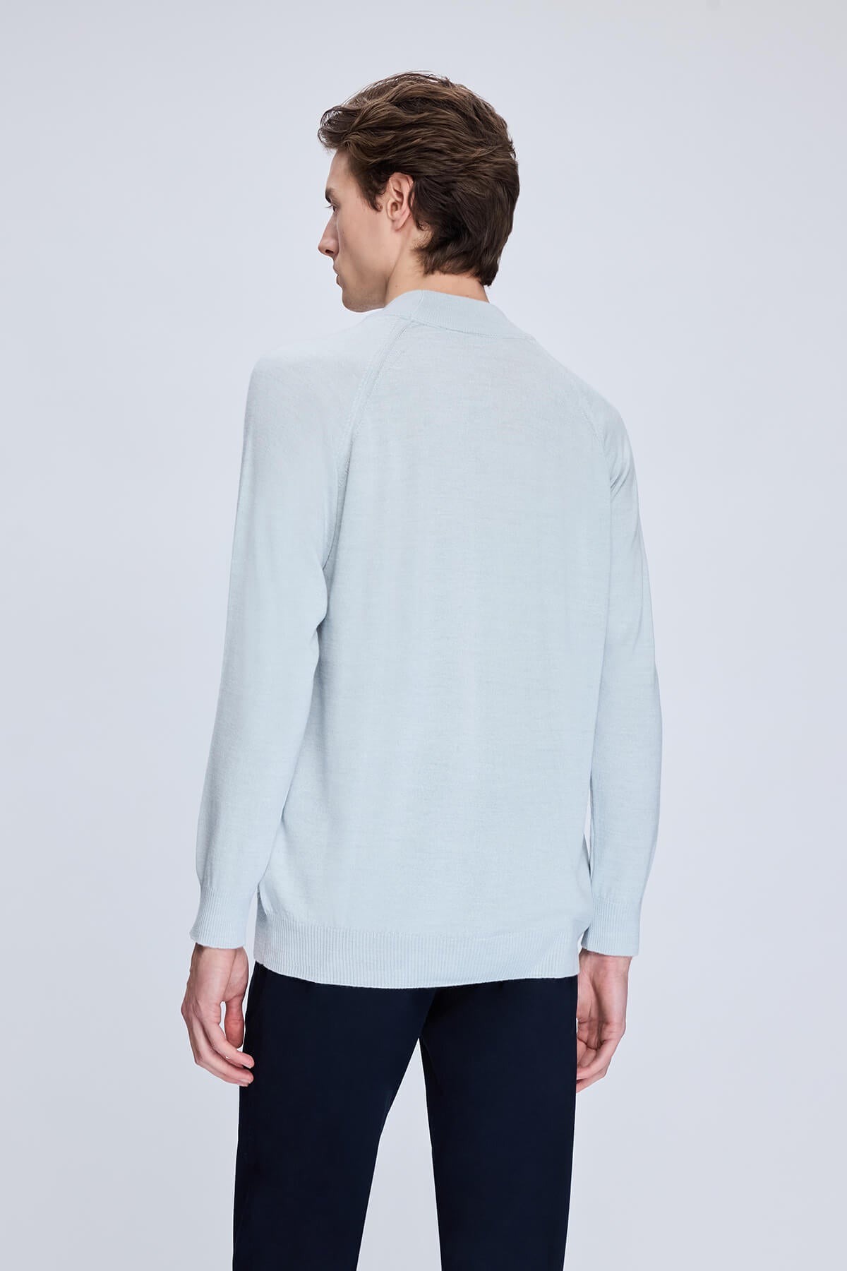 Regular Fit Wool Blend Light Gray Mockneck Sweater - SAYKI