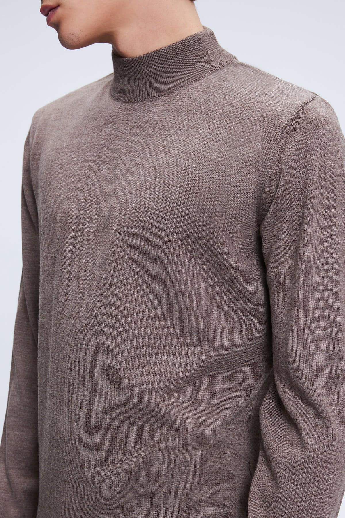 Regular Fit Wool Blend Mink Mockneck Sweater - SAYKI