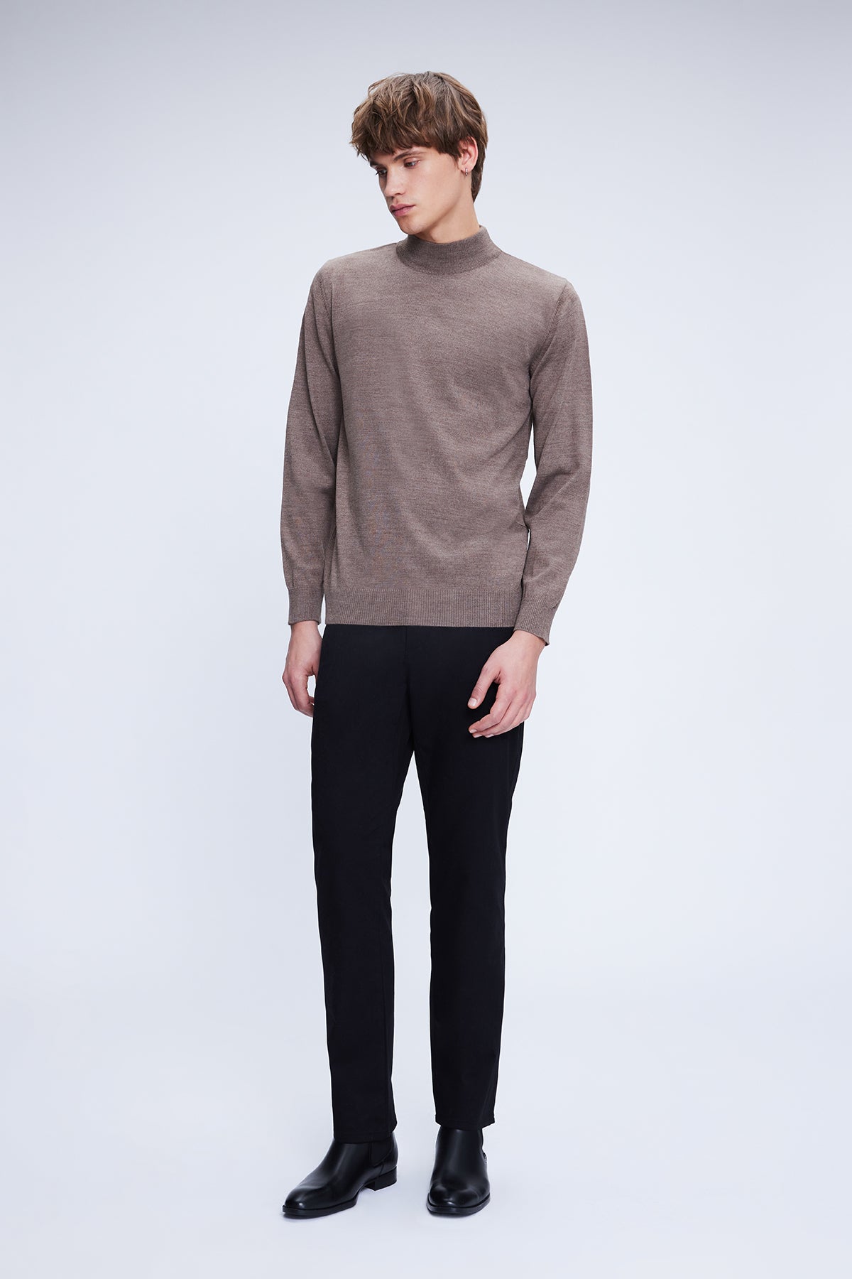 Regular Fit Wool Blend Mink Mockneck Sweater - SAYKI