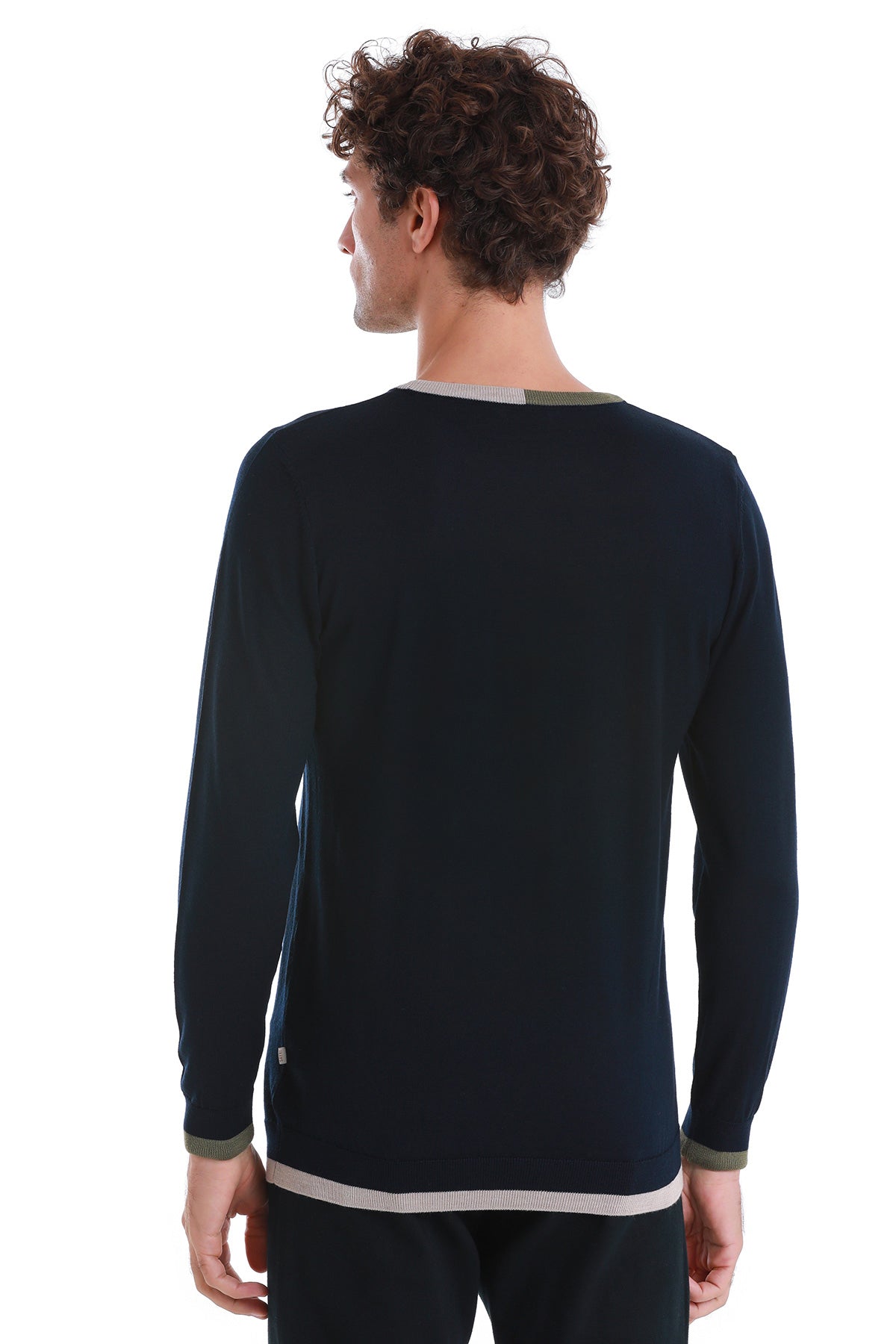 Regular Fit Wool Blend Navy Crewneck Sweater - SAYKI