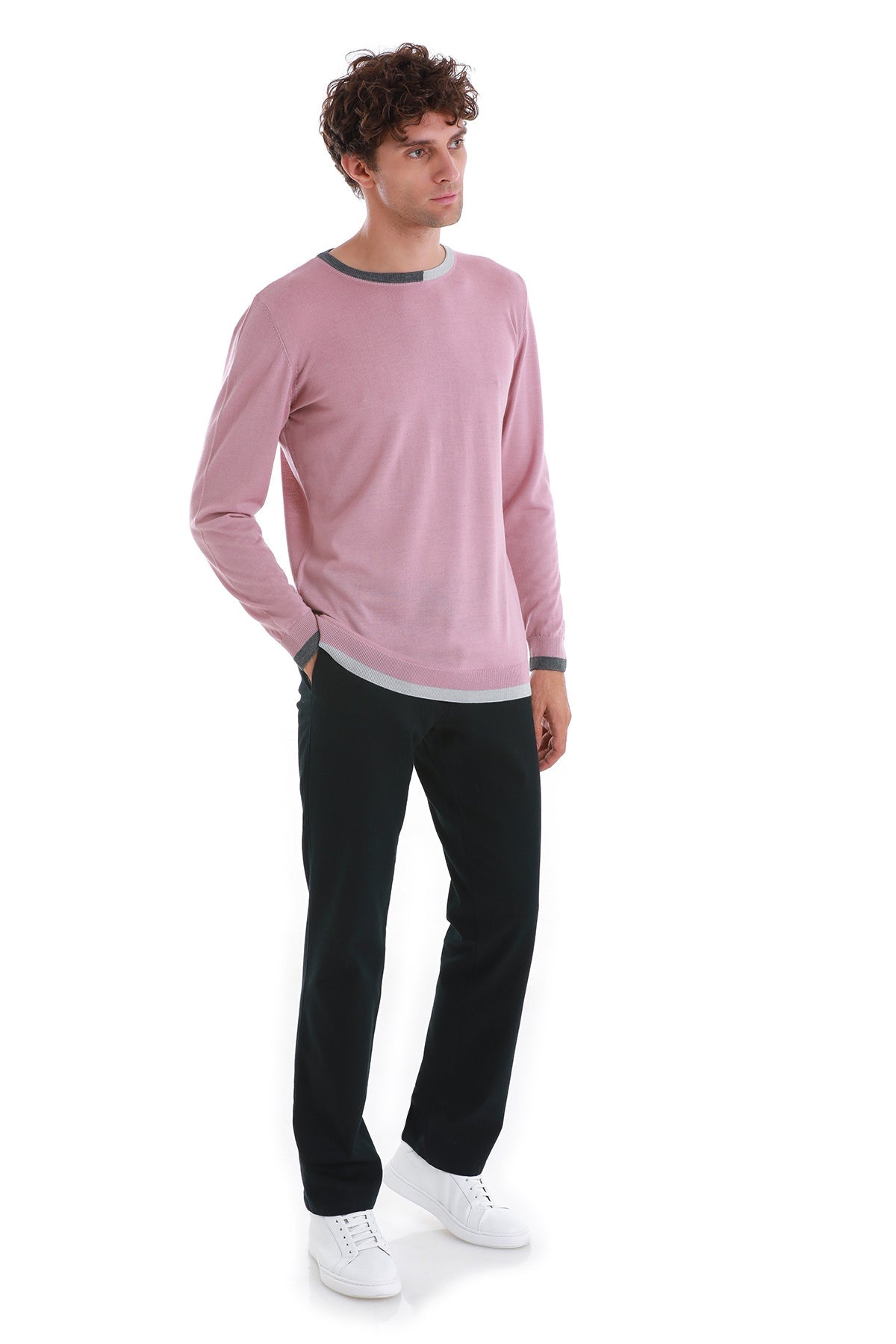 Regular Fit Wool Blend Pink Crewneck Sweater - SAYKI