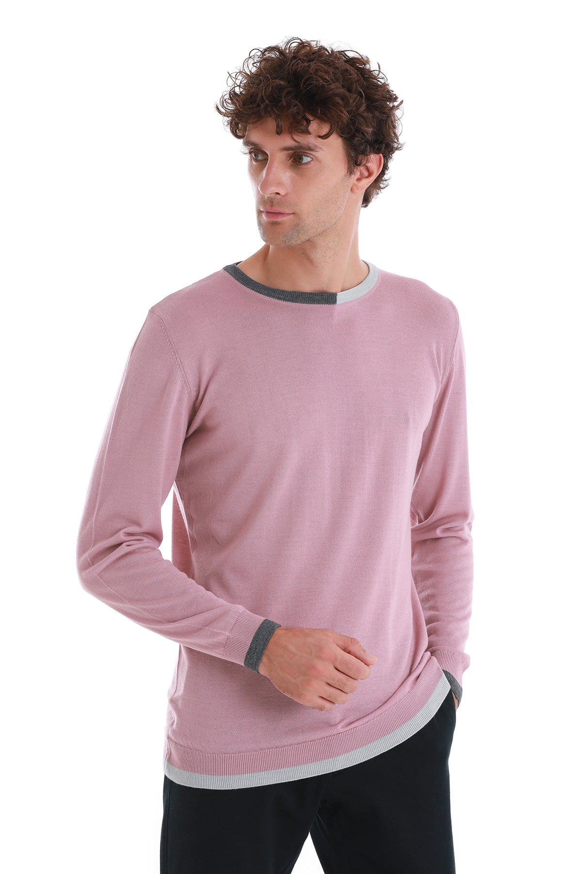 Regular Fit Wool Blend Pink Crewneck Sweater - SAYKI
