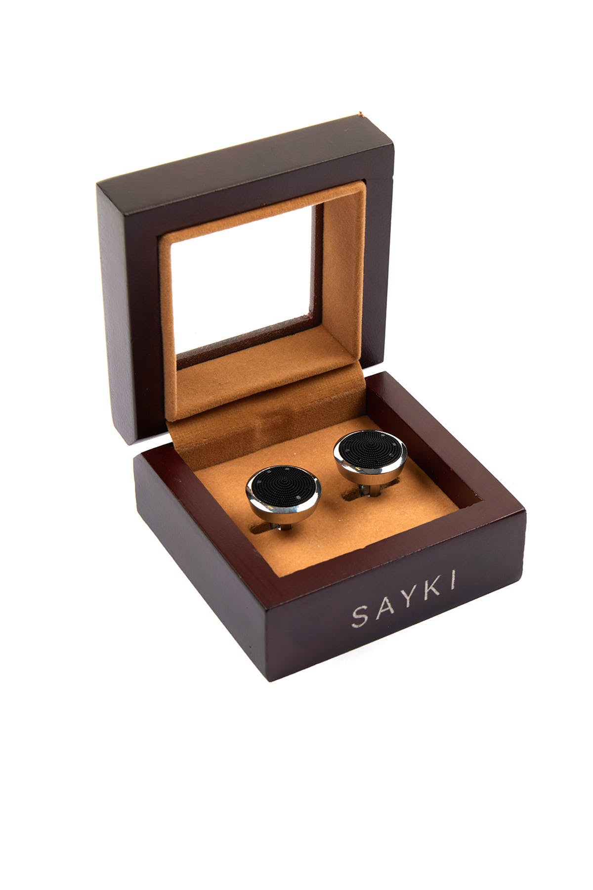 Round Textured Natural Stone Cufflinks - SAYKI
