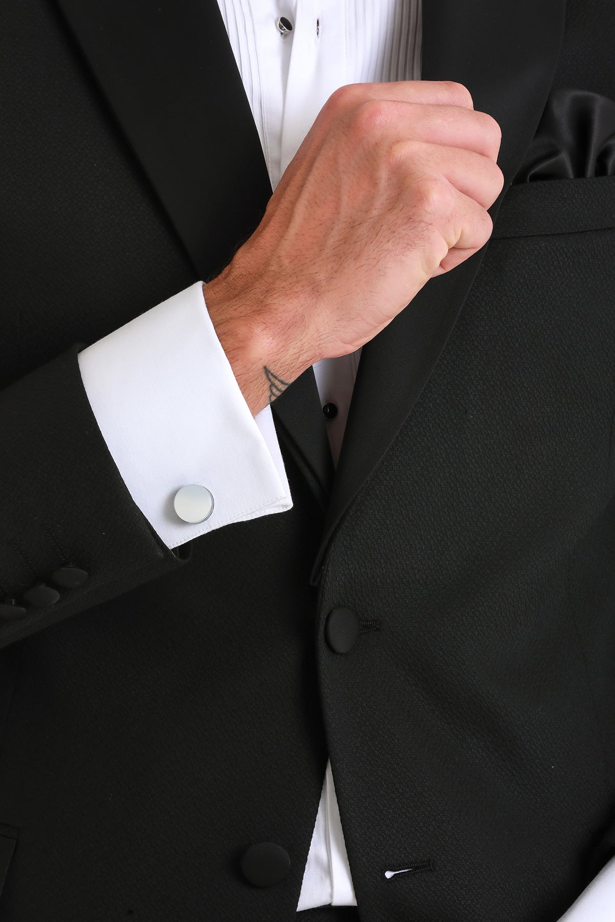 Silver Toned Natural Stone Round Cufflinks - SAYKI