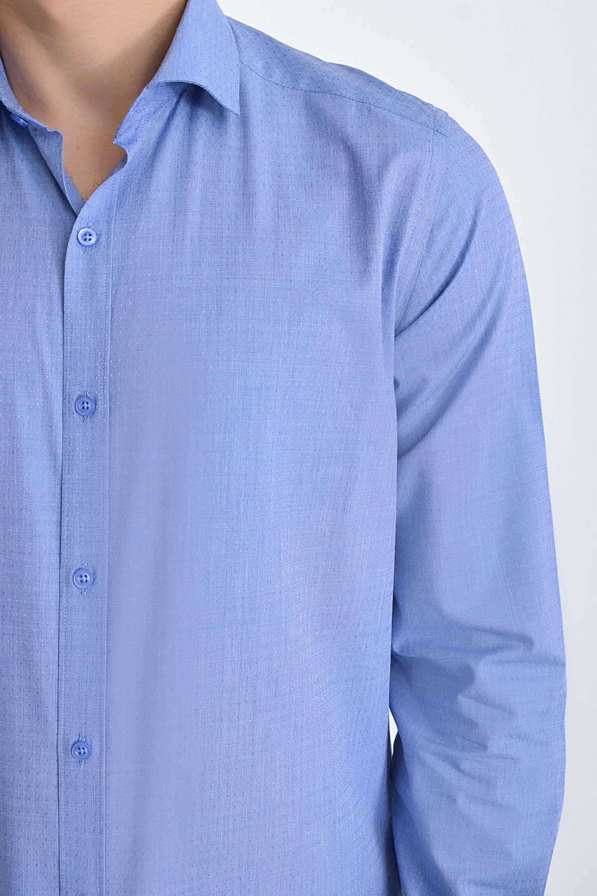 Slim Fit 100% Cotton Blue Dress Shirt - SAYKI