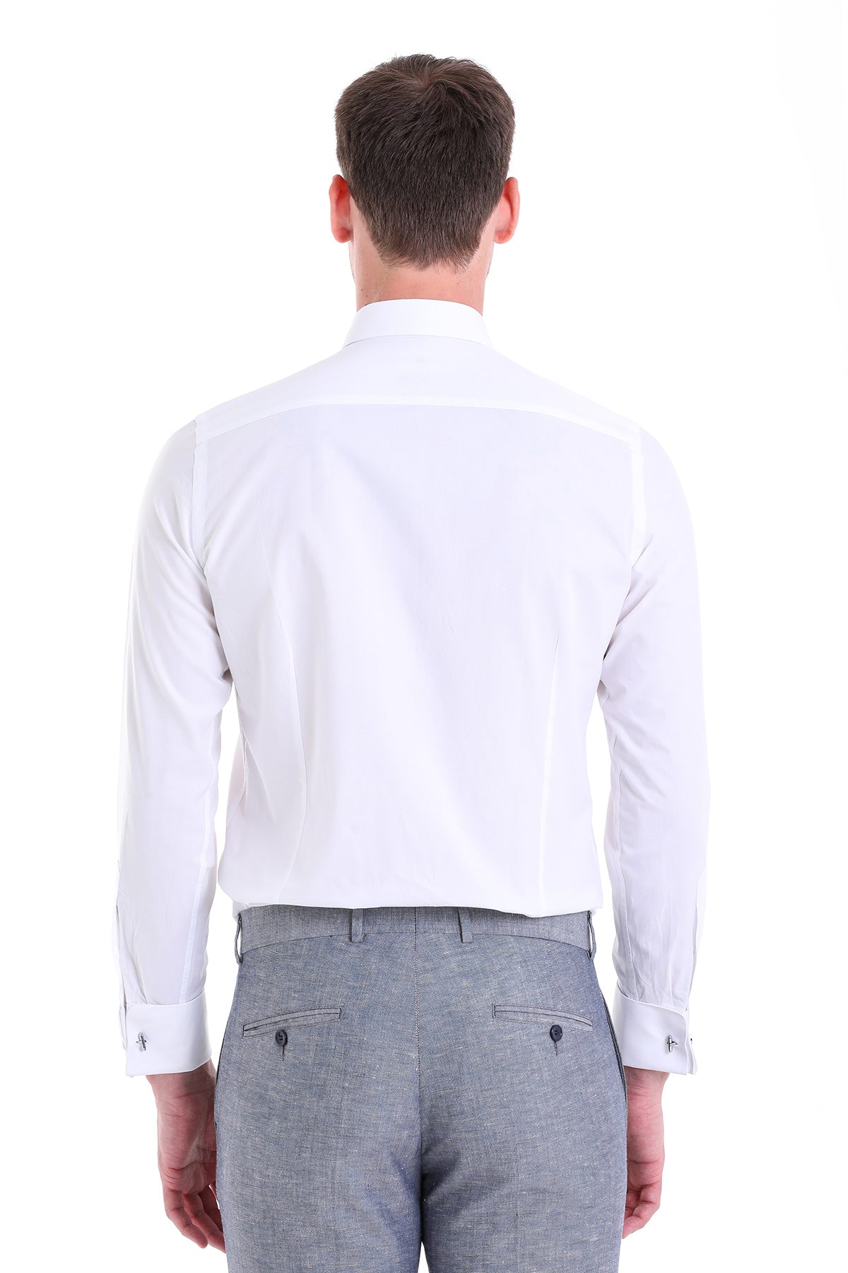 Slim Fit 100% Cotton French Cuff White Dress Shirt - SAYKI