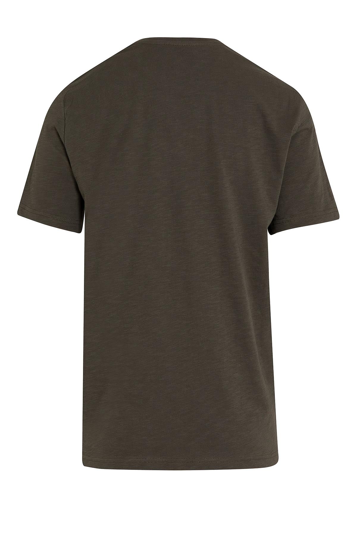 Slim Fit 100% Cotton Khaki Crew Neck T-Shirt - SAYKI