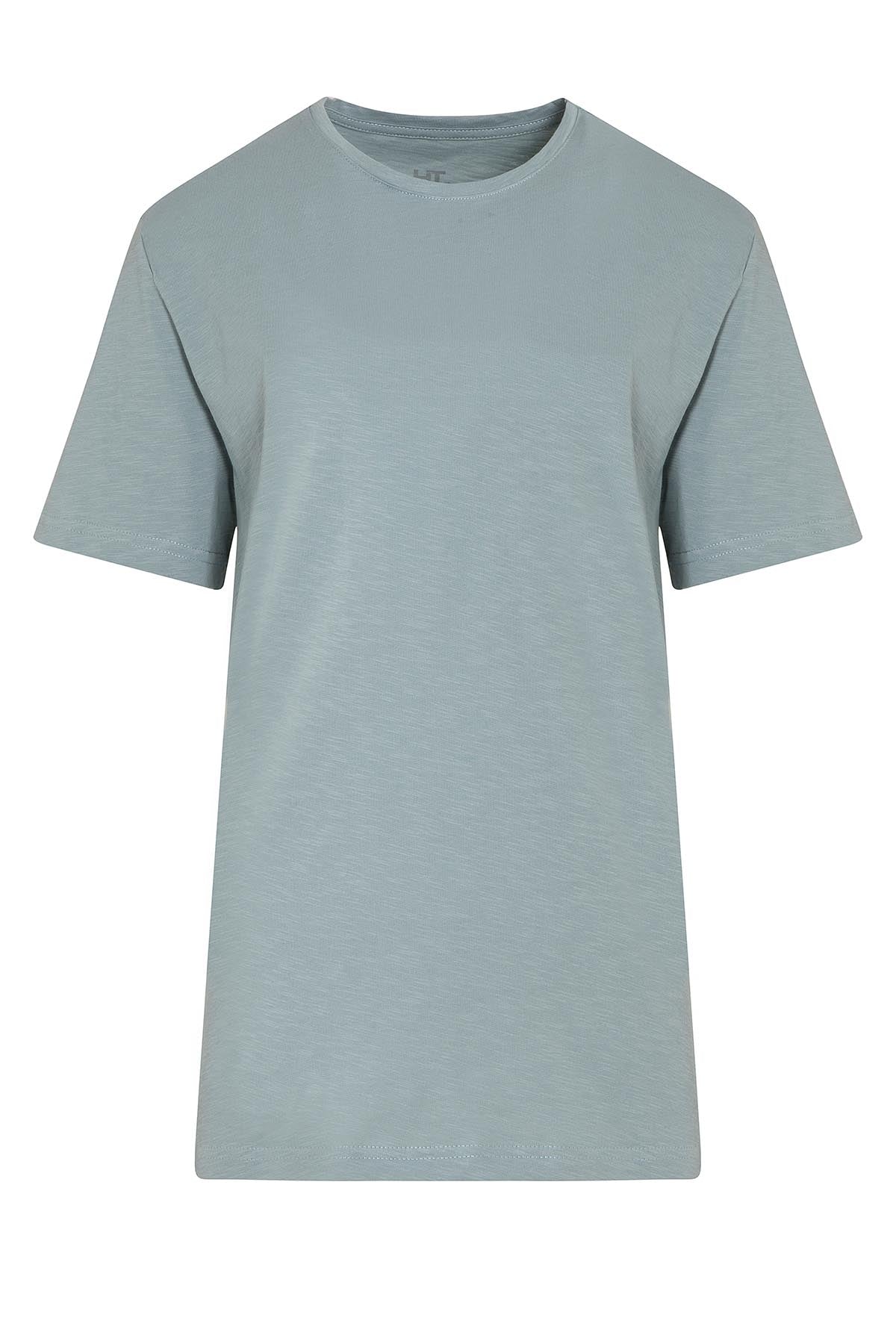A soft, light gray cotton t-shirt with a classic crew neck and short sleeves.