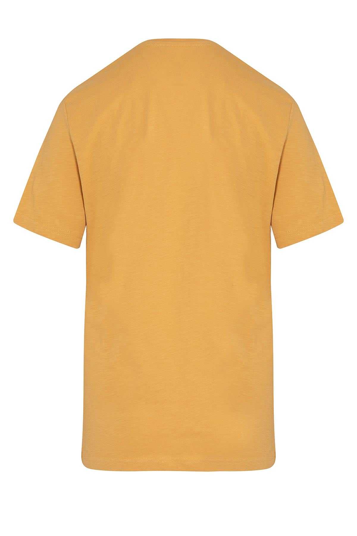 Slim Fit 100% Cotton Mustard Crew Neck T-Shirt - SAYKI