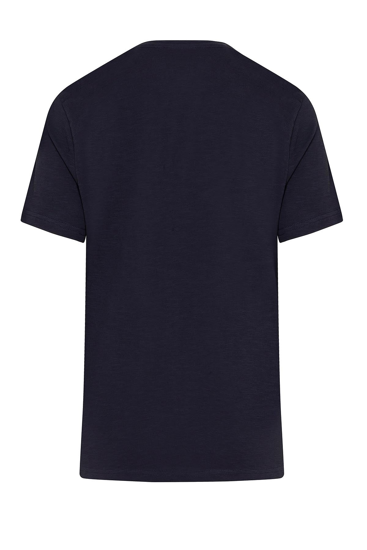 Slim Fit 100% Cotton Navy Crew Neck T-Shirt - SAYKI