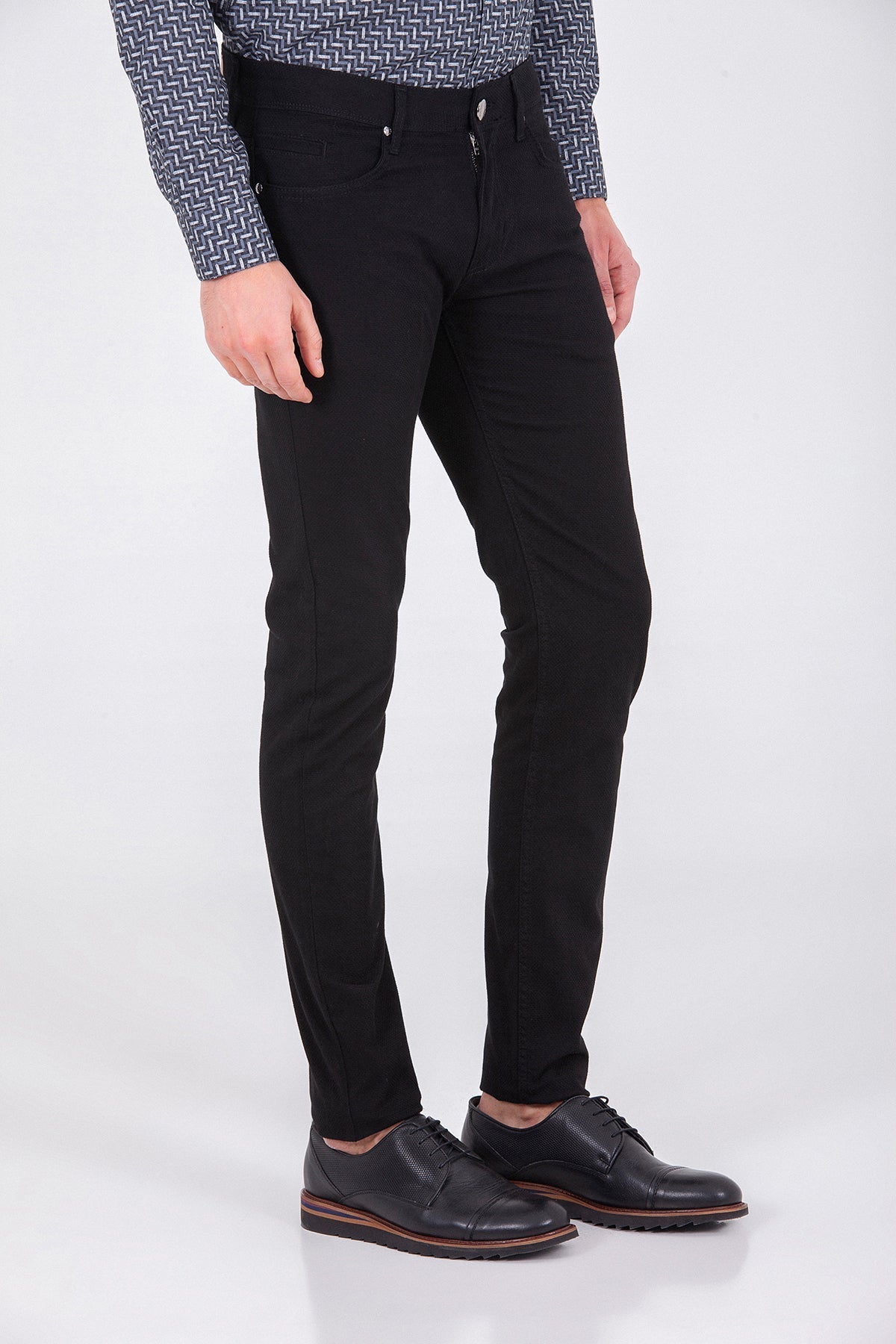 Slim Fit 5 Pocket Black Cotton Casual Pants - SAYKI