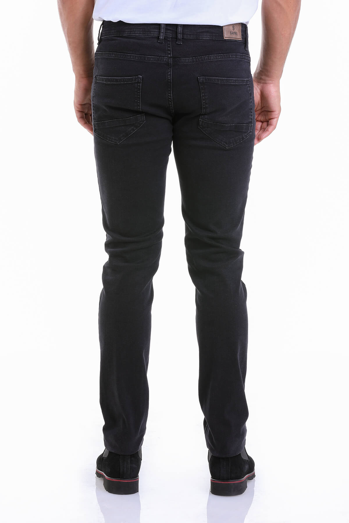 Slim Fit 5 Pocket Black Cotton Denim Jeans - SAYKI