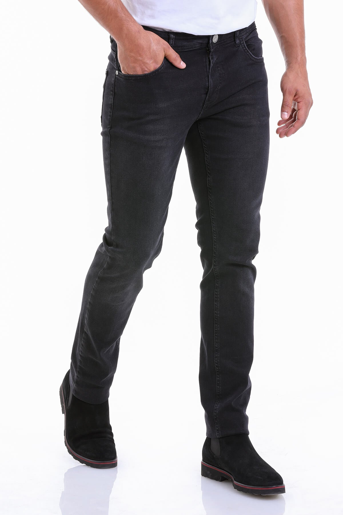 Slim Fit 5 Pocket Black Cotton Denim Jeans - SAYKI