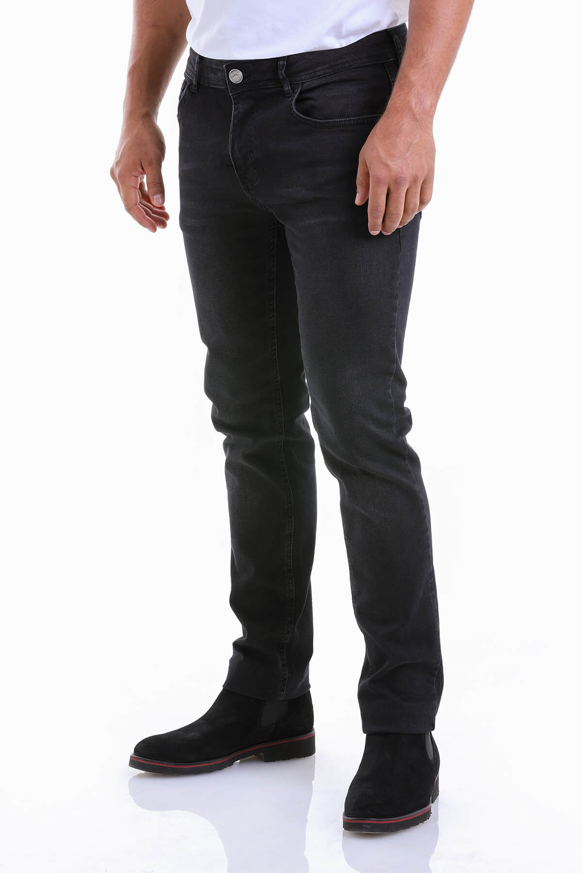 Slim Fit 5 Pocket Black Cotton Denim Jeans - SAYKI