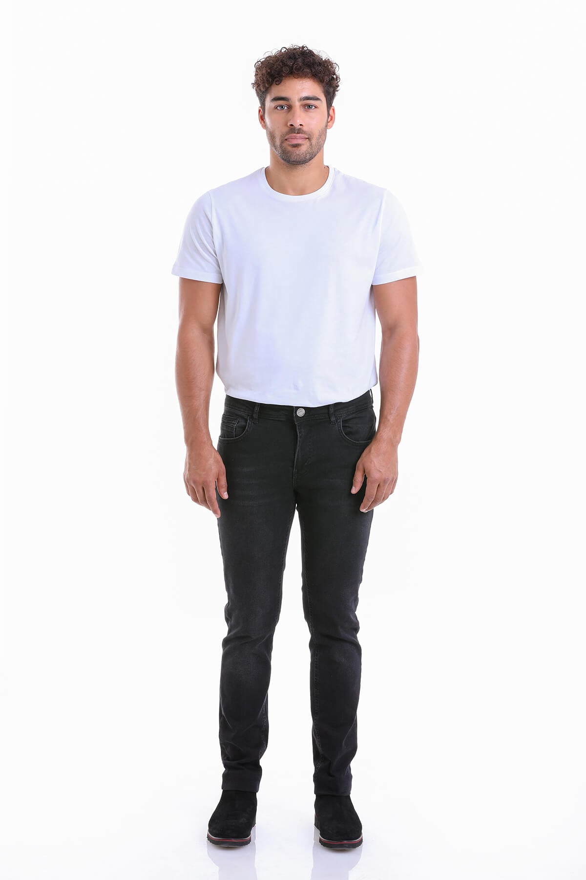 Slim Fit 5 Pocket Black Cotton Denim Jeans - SAYKI