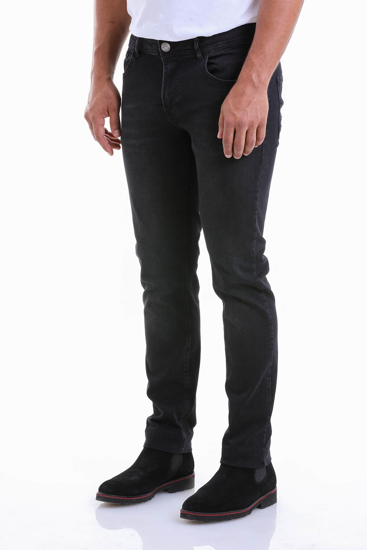 Slim Fit 5 Pocket Black Cotton Denim Jeans - SAYKI
