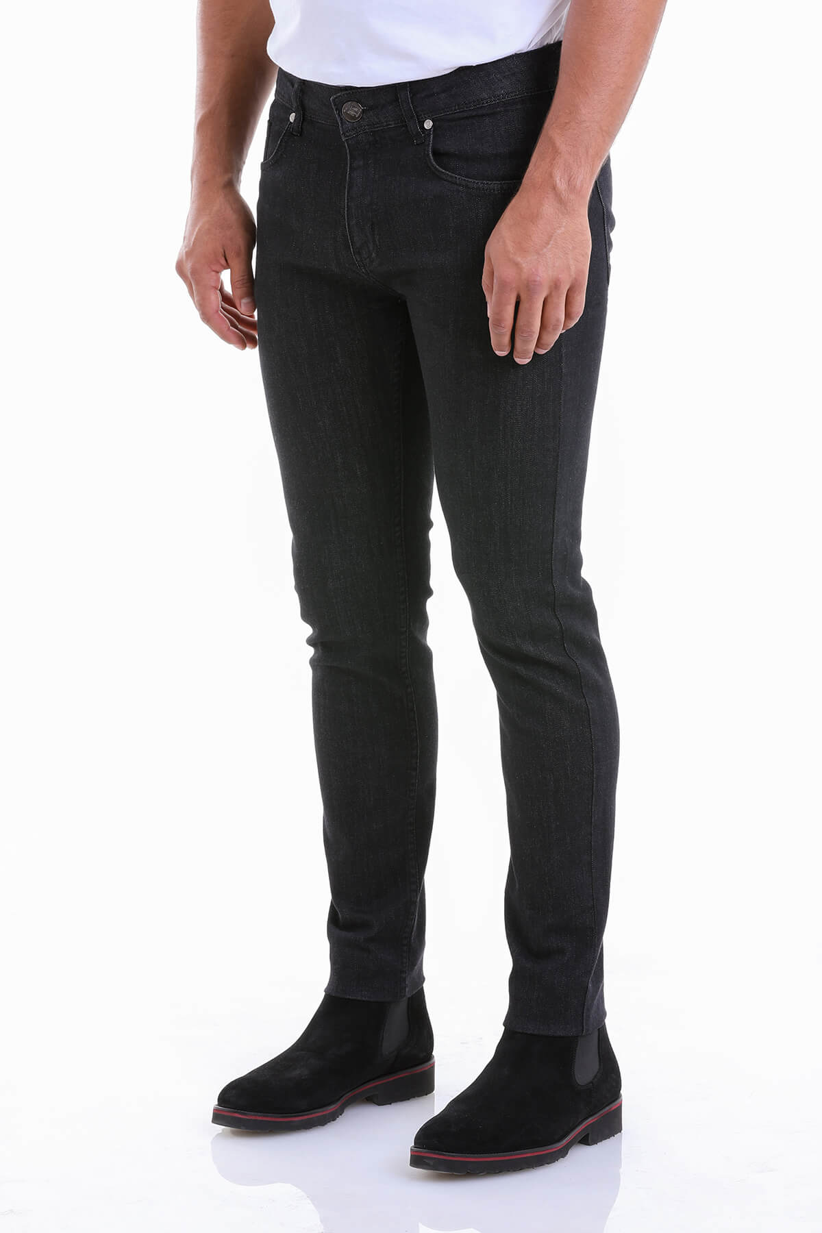 Slim Fit 5 Pocket Low Waist Black Cotton Denim Jeans - SAYKI