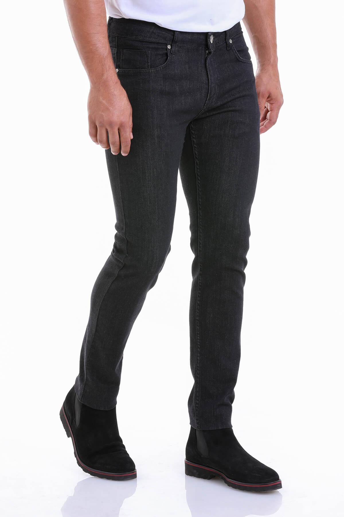 Slim Fit 5 Pocket Low Waist Black Cotton Denim Jeans - SAYKI