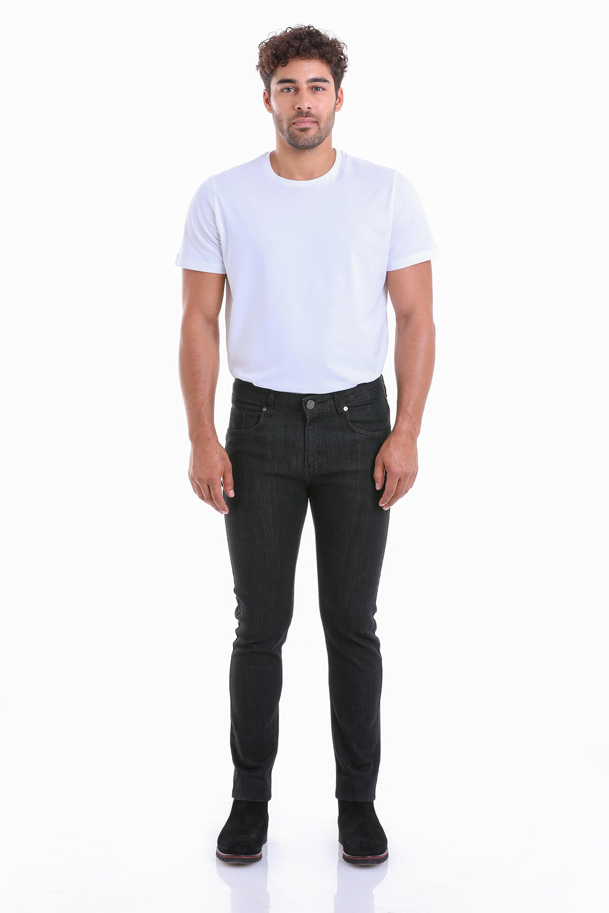 Slim Fit 5 Pocket Low Waist Black Cotton Denim Jeans - SAYKI