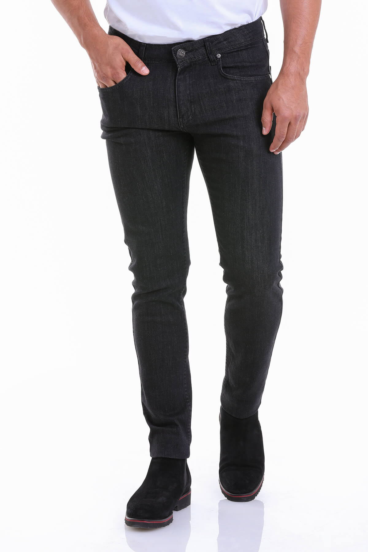Slim Fit 5 Pocket Low Waist Black Cotton Denim Jeans